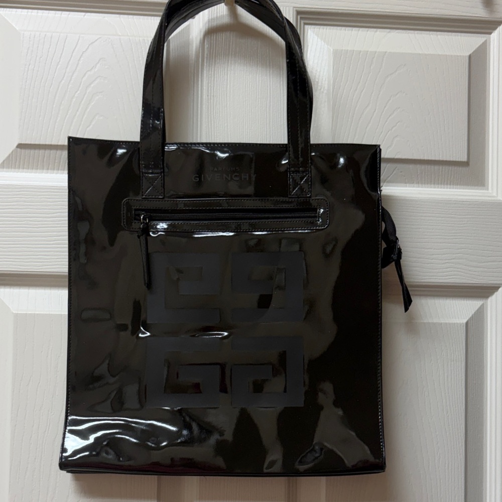 Givenchy Black Patent Logo-Embossed Tote